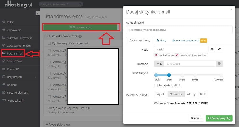 how to set up an e-mail address in dhosting